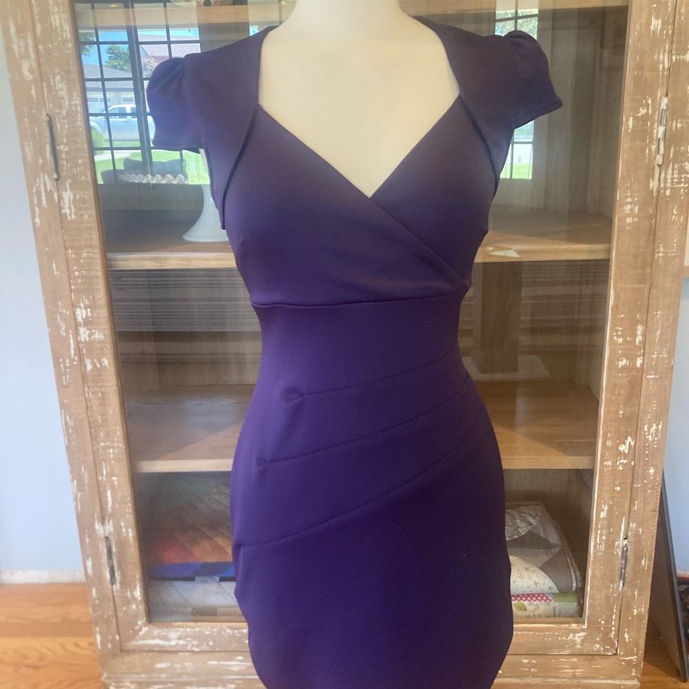 Guess Purple Flutter Sleeve Bodycon Mini Dress